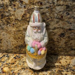 Patricia Breen 1999 Easter Santa Ornament Pearl Glitter Egg Basket